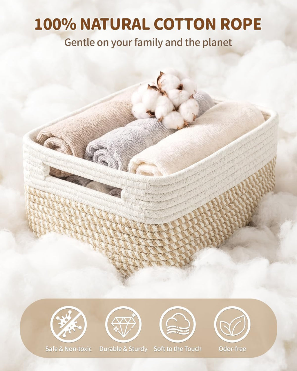 5 Decorative Small Woven Storage Basket Containers with Handles