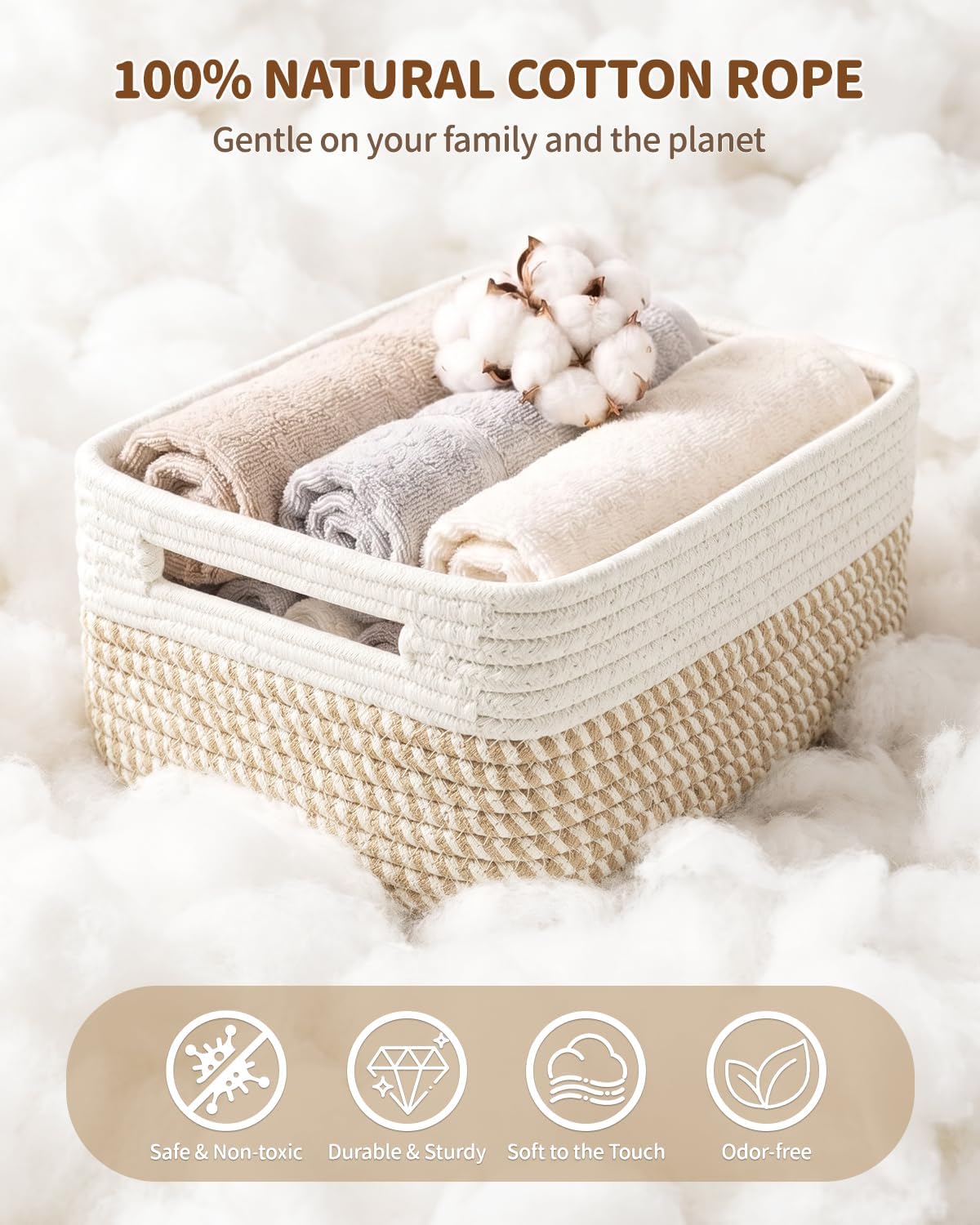 5 Decorative Small Woven Storage Basket Containers with Handles