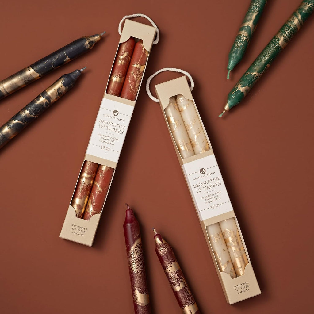 Northern Lights Candles Premium Tapers - 12" 2pk - Cream with Gold - 73308
