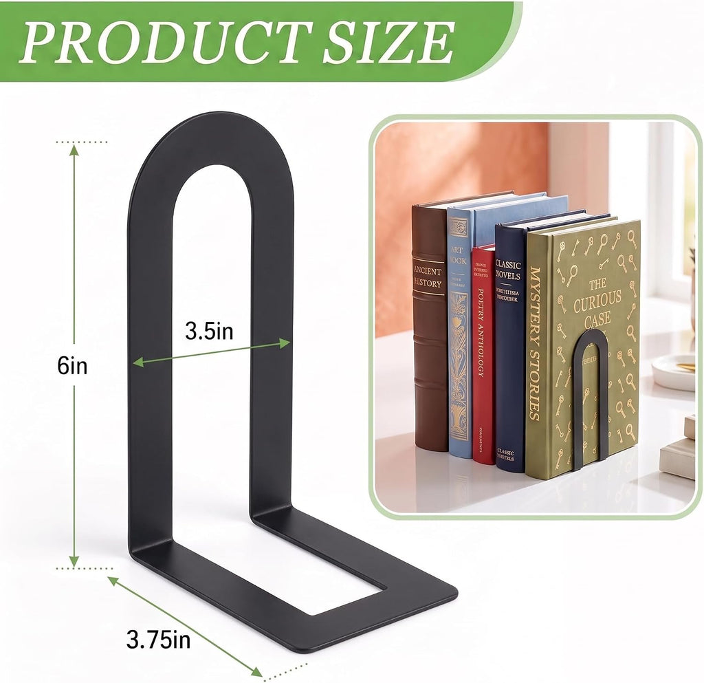 Sanwarm Bookends, 2 Pack, Metal, for Home Office Desk Shelves Modern Black