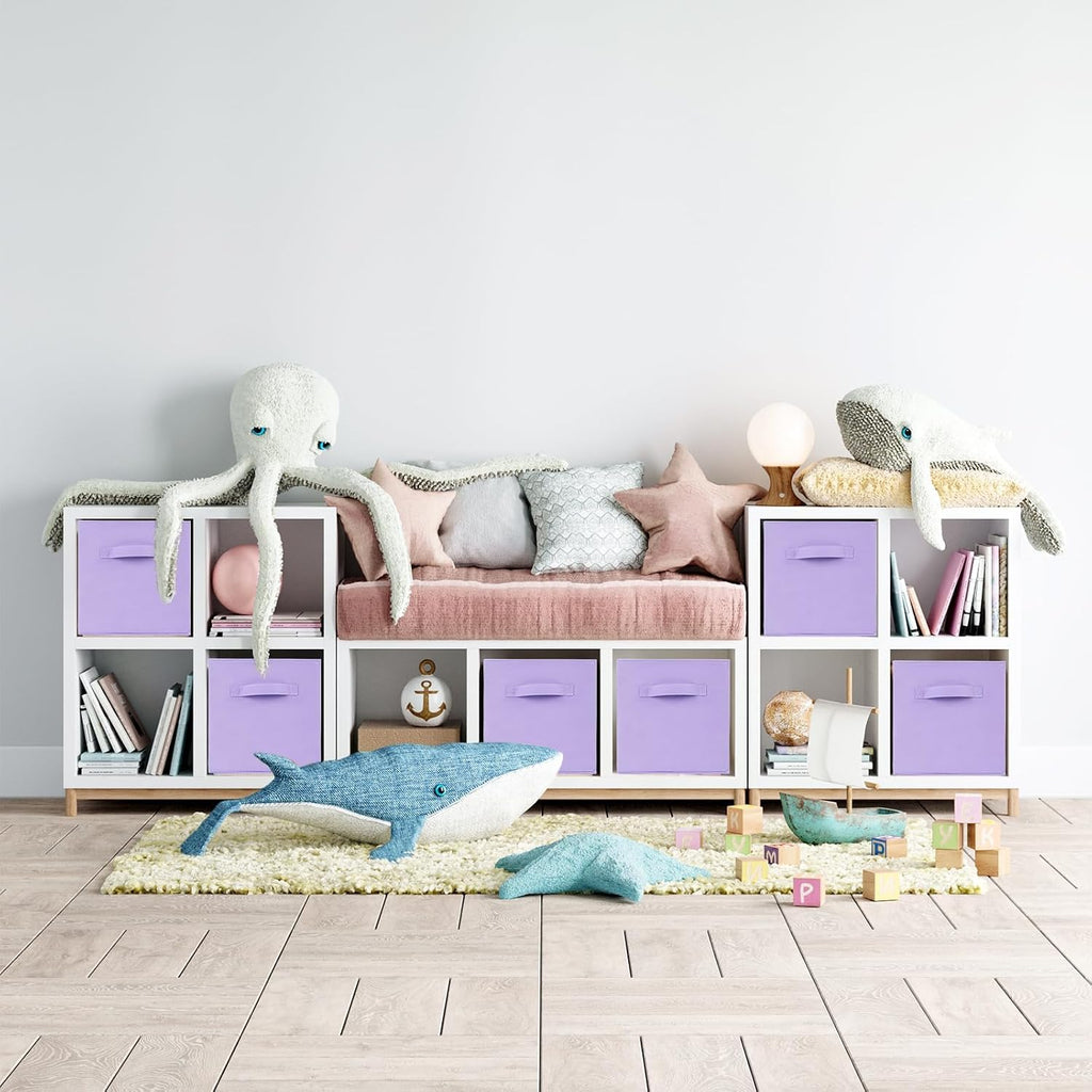 Life Hacks Fabric Storage Bins 8 Pack 11 inch Foldable Storage Cubes with Reinforced Handles Fun Colored Durable Cube Storage Bin for Home, Playroom, Closet Organizers and Storage, Purple