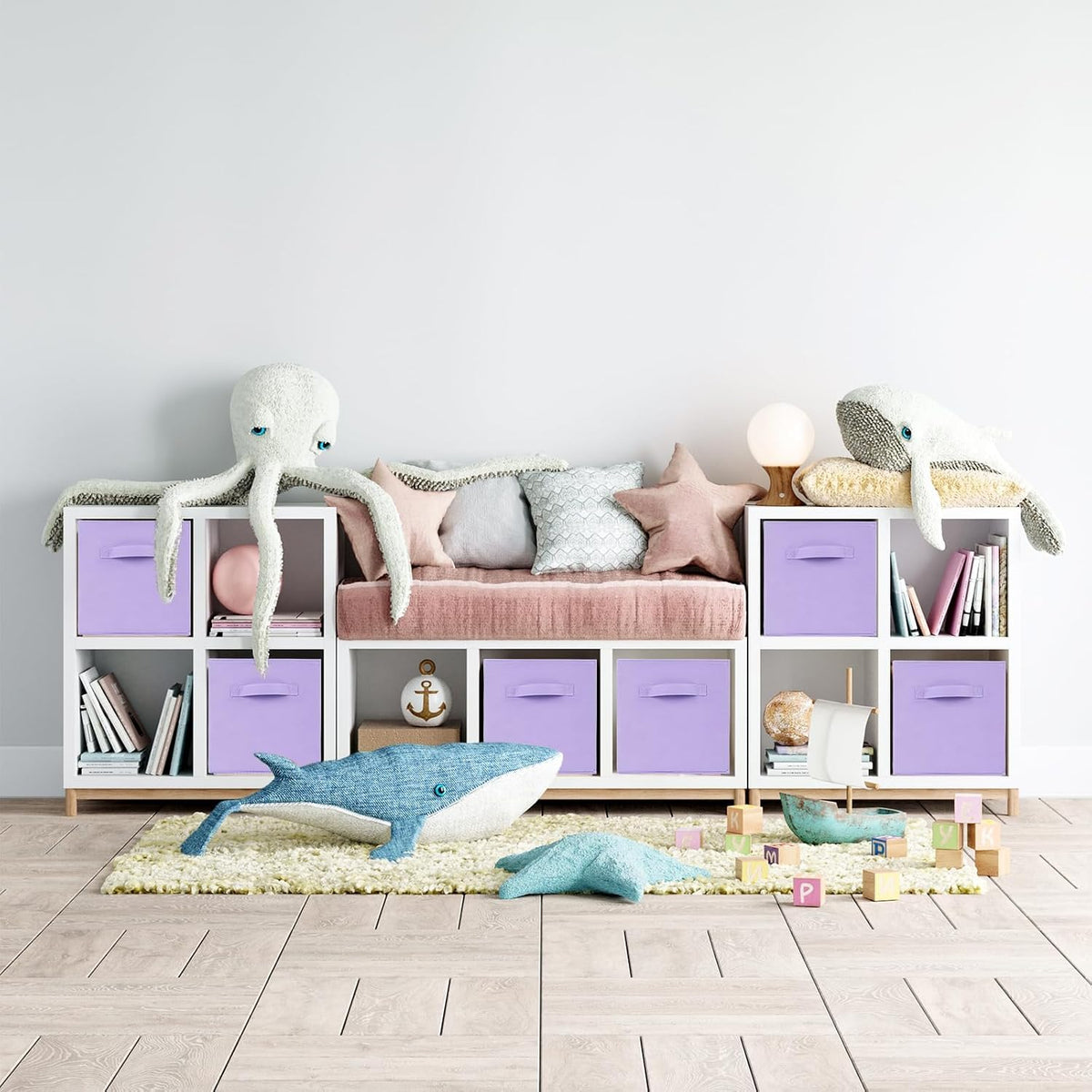 Life Hacks Fabric Storage Bins 8 Pack 11 inch Foldable Storage Cubes with Reinforced Handles Fun Colored Durable Cube Storage Bin for Home, Playroom, Closet Organizers and Storage, Purple