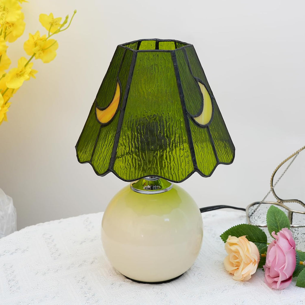 Tiffany Lamp Stained Glass Table Lamp Moon Mushroom Green Small Bedside lamp Living Room Dining Room Office Decoration Desk lamp Home Decoration Creative Gift Scene Prop