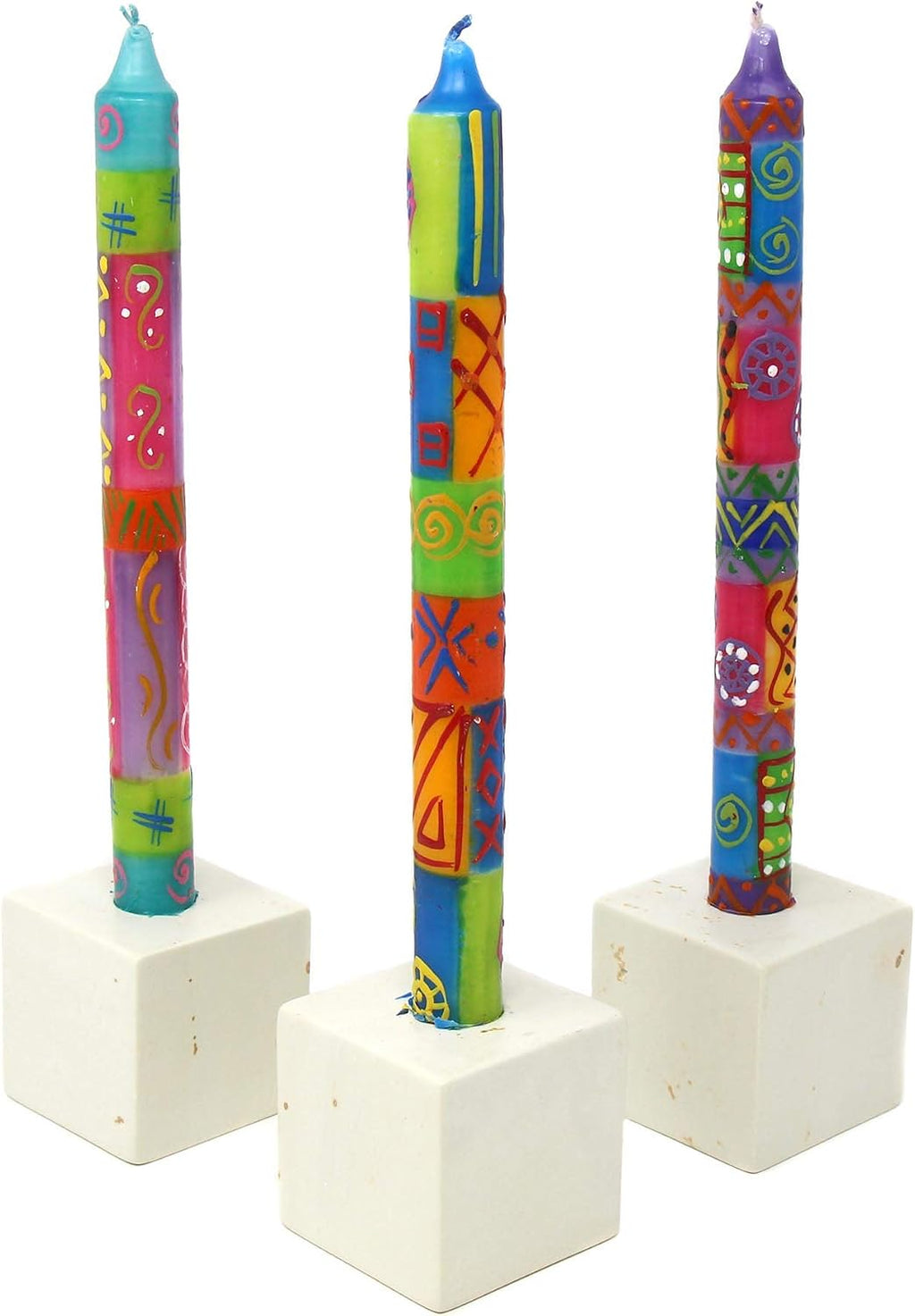 Global Crafts Hand Painted Dinner Candles Set of 3 - 9 in, Unscented