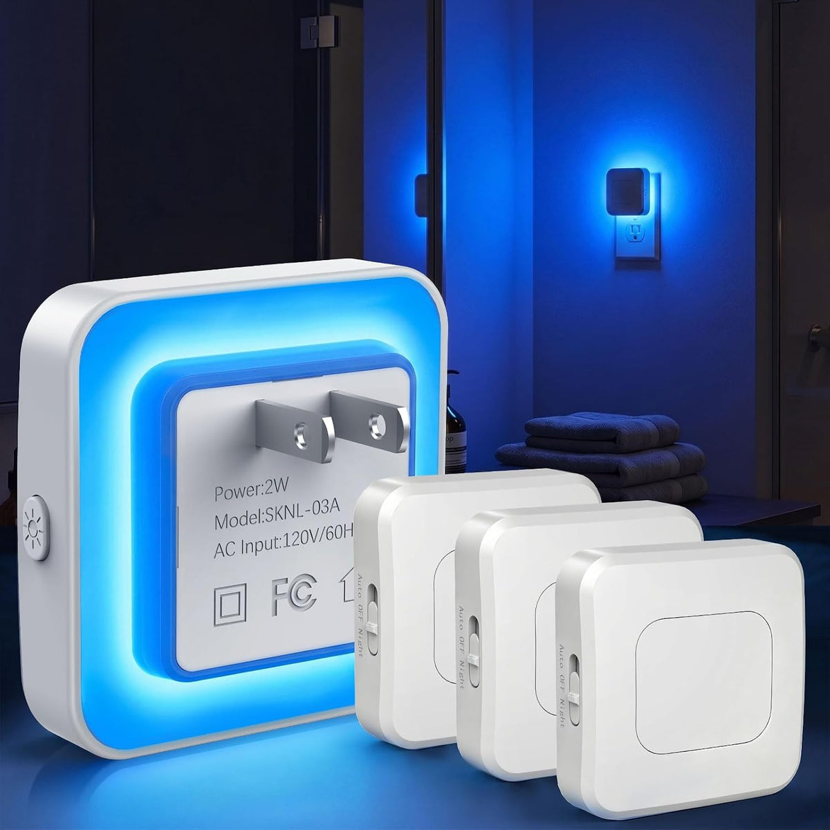 Sujeet Plug-in Motion Sensor Night Light, Blue & 2700K Warm White, 4 Pack