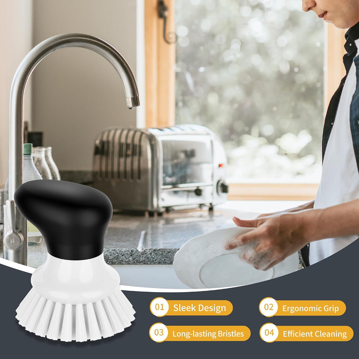 MR.SIGA Dish Scrub Brush, Palm Brush Dish Scrubber, White, Pack of 2