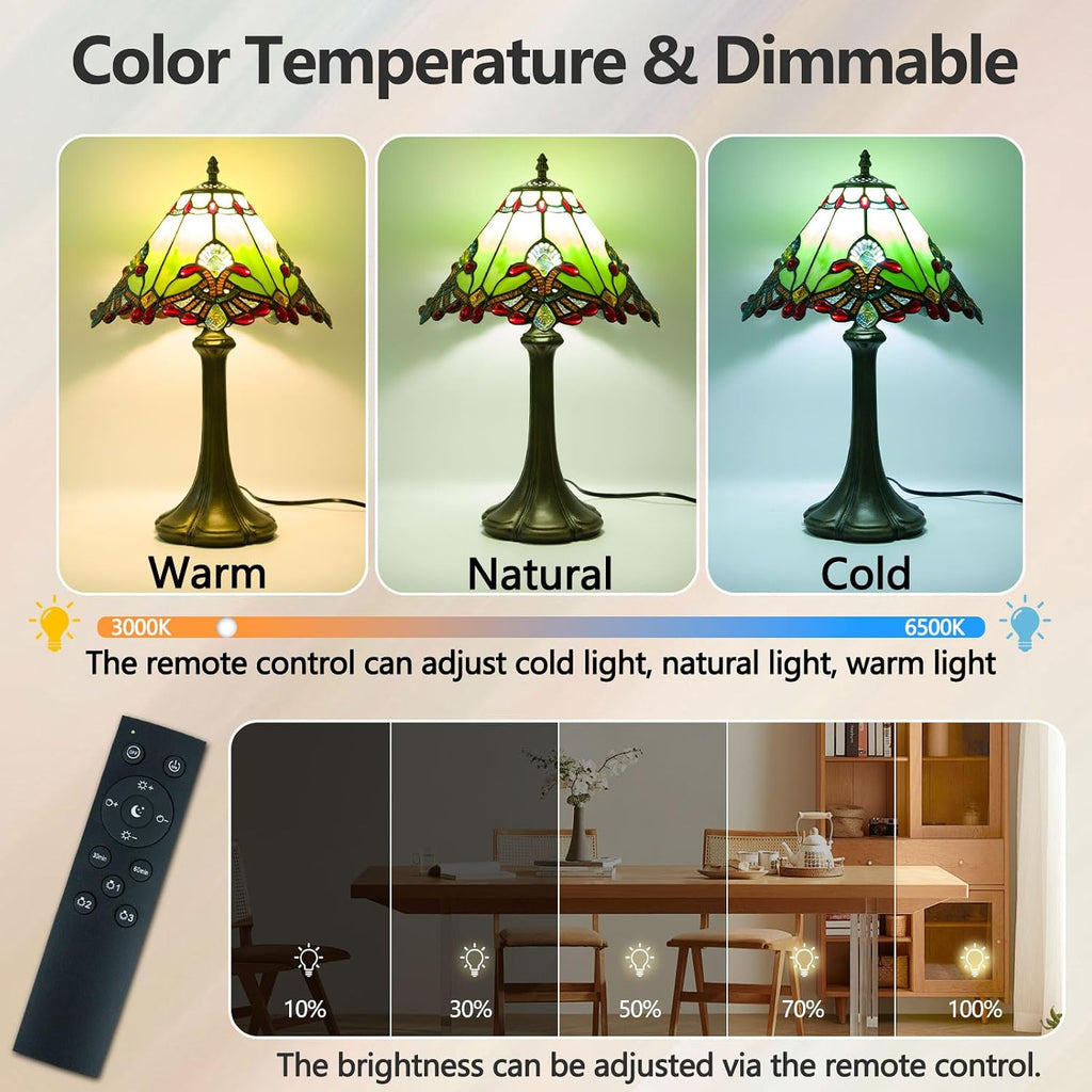 Tiffany Style Lamp,Green,Remote Brightness & Temp Control,12 Inch