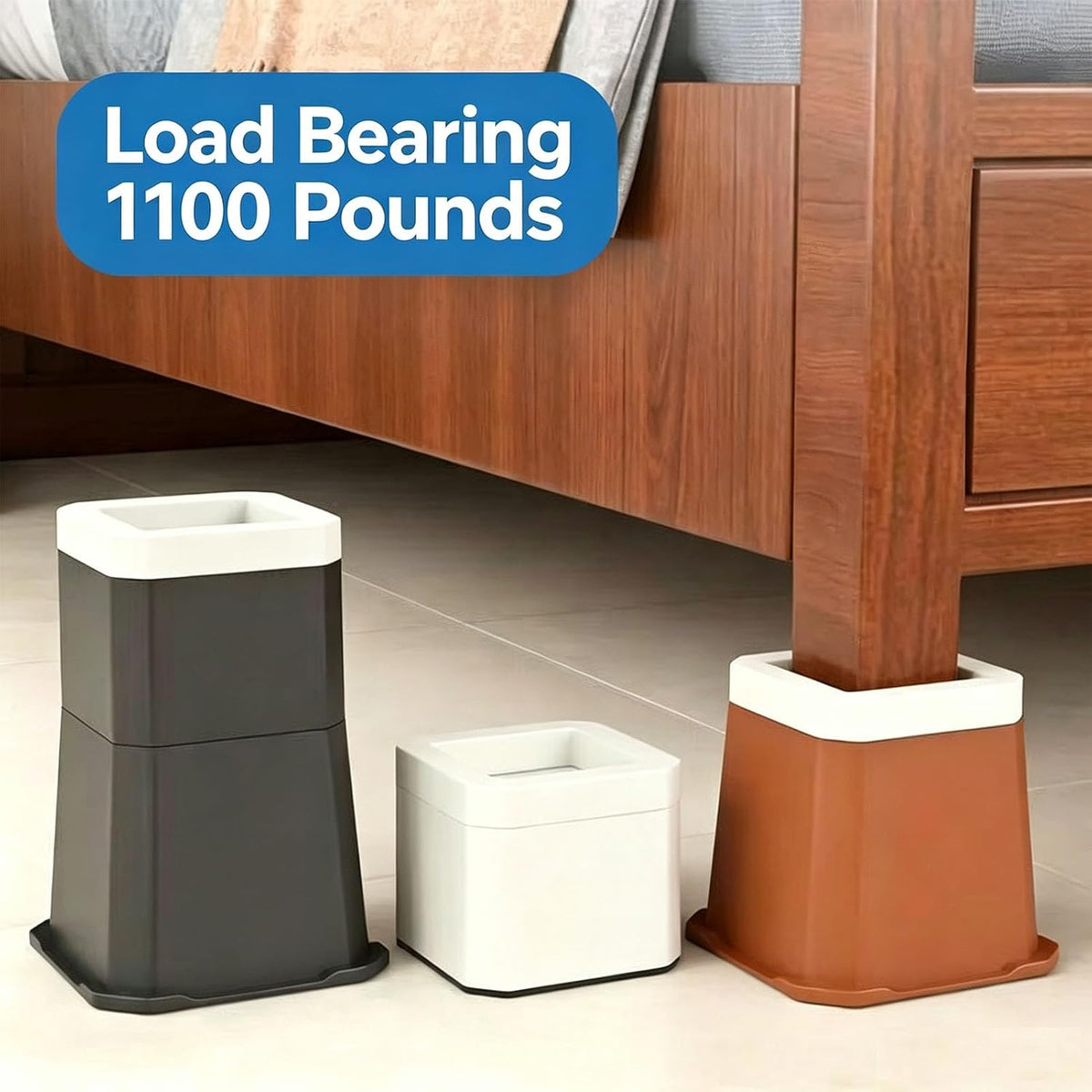 Bed Risers 3 Inch, 4pack Black Square Furniture Risers for 1100lbs