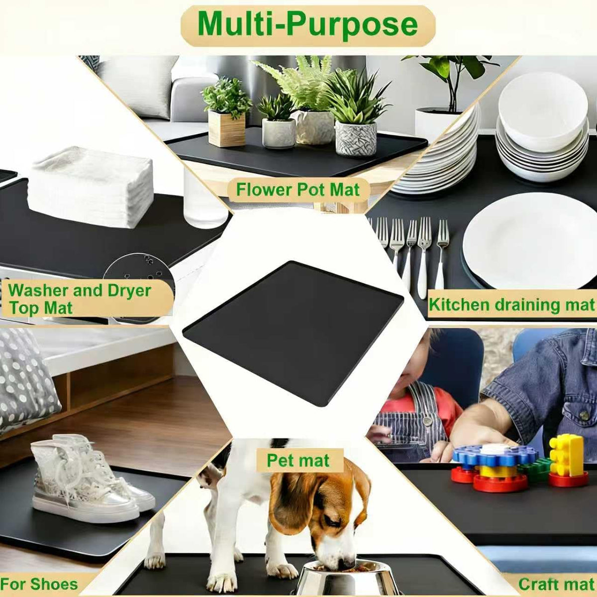Mini Fridge Mat for Carpet Floor, Leak-Proof 24"X24"X0.6" Silicone Mini Fridge Drip Tray with High Raised Edges for Portable AC, Ice Maker, Washing Machines, Dryer