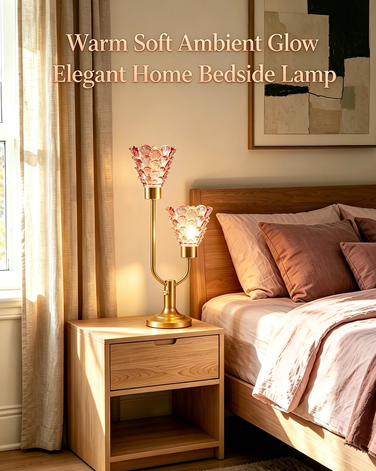 Lightdot Mid Century Modern Glass Table Lamp Dimmable Vintage Pink Lamp