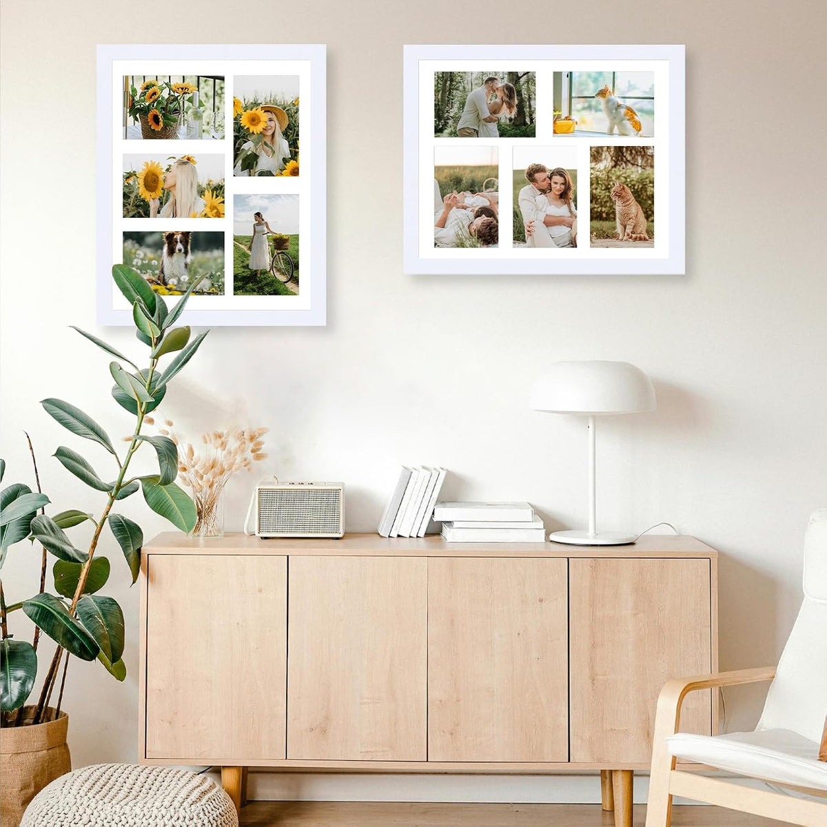 JCJMY 11x14 Collage Picture Frame with Mat, Display 5 Pcs 4x6 Photos or 11x14 Picture, Five Opening 4x6 Picture Frame Collage for Wall Hanging, Lightweight 4 x 6 Multi Photo Frame, White