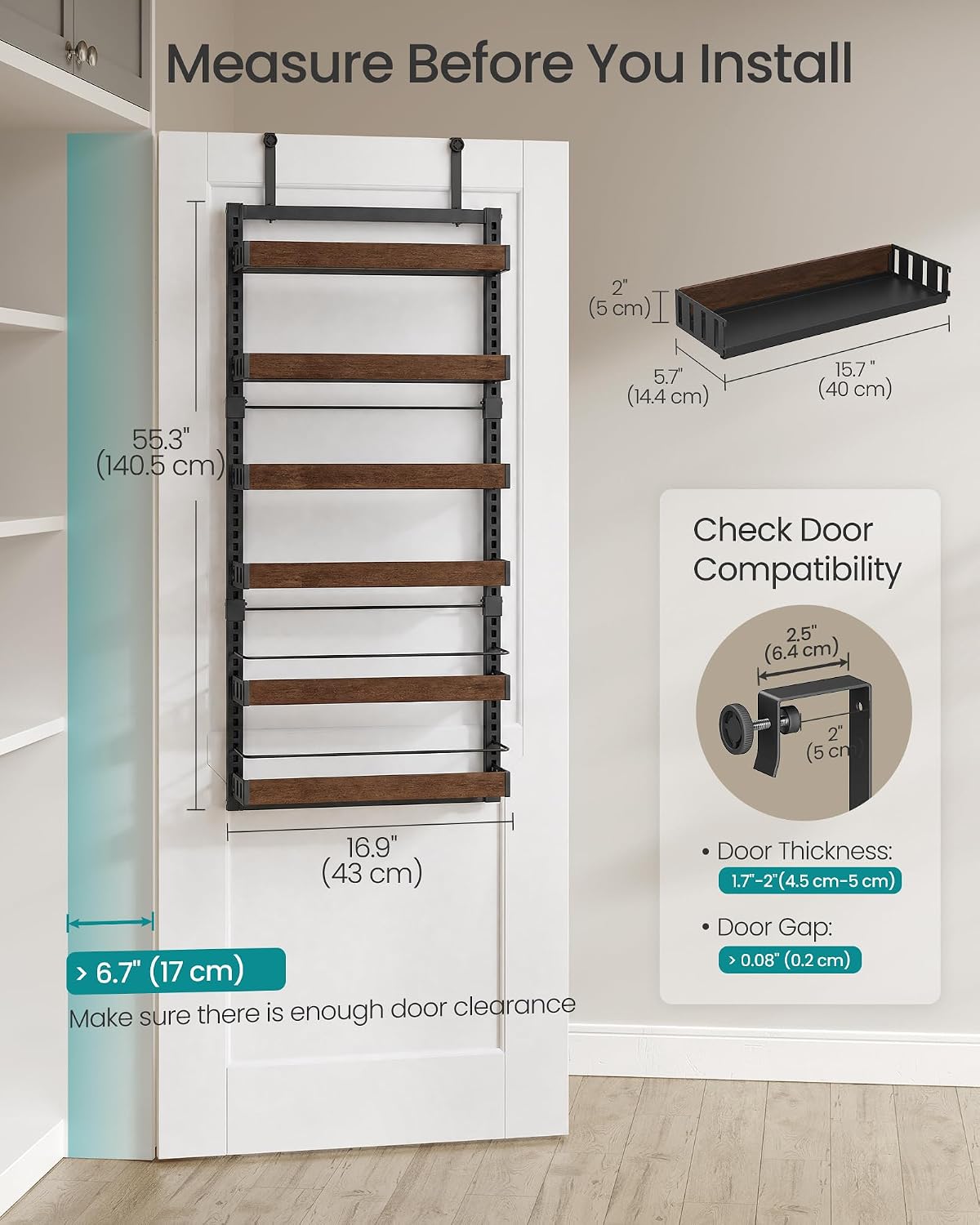 SONGMICS 6-Tier Over the Door Pantry Organizer, Adjustable Spice Rack