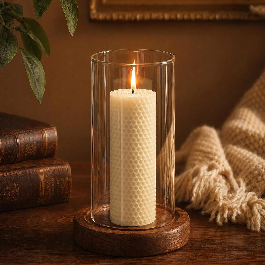 6-Pack 2x6 Beeswax Pillar Candles, Hand-Rolled Honeycomb Candle, Off-White