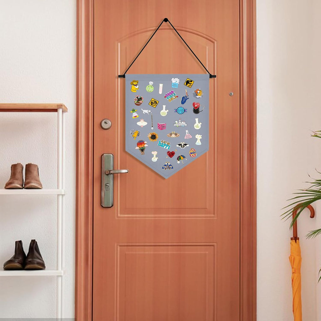 Wall Hanging Brooch Organizer Storage Board Colorful Enamel Pin Badge Canvas Display Banner Earrings Case Collection Holder 12.6x10in(Not Include Any Accessories) (Grey)