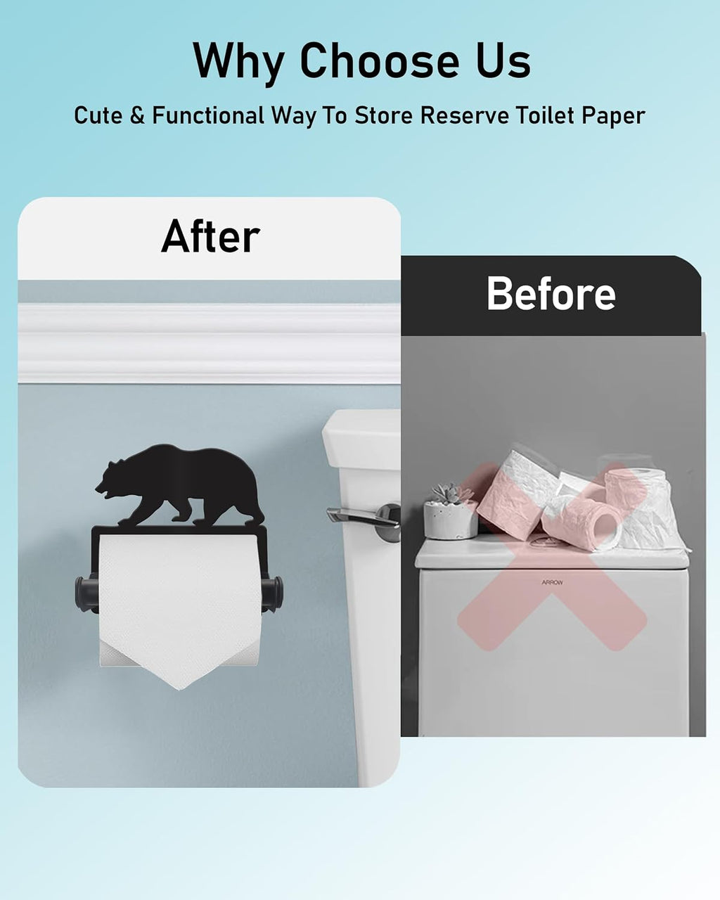 Forest Bear Toilet Paper Holder Wall Mounted, Bathroom Decorative Metal Toilet Paper Mega Roll Holder, Rustproof Matte Black Toilet Paper Roll Dispenser for Kitchen Washroom