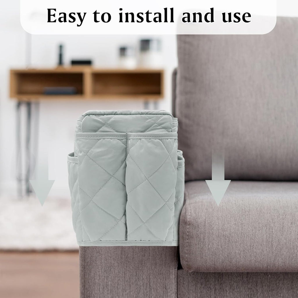 Remote Control Holder for Armchair, TV Remote Holder Arm Chair Caddy for Recliner, Non-Slip Couch Caddy Recliner Arm Caddy Sofa Armrest Organizer with 14 Pockets for Phone, Magazine, Light Grey