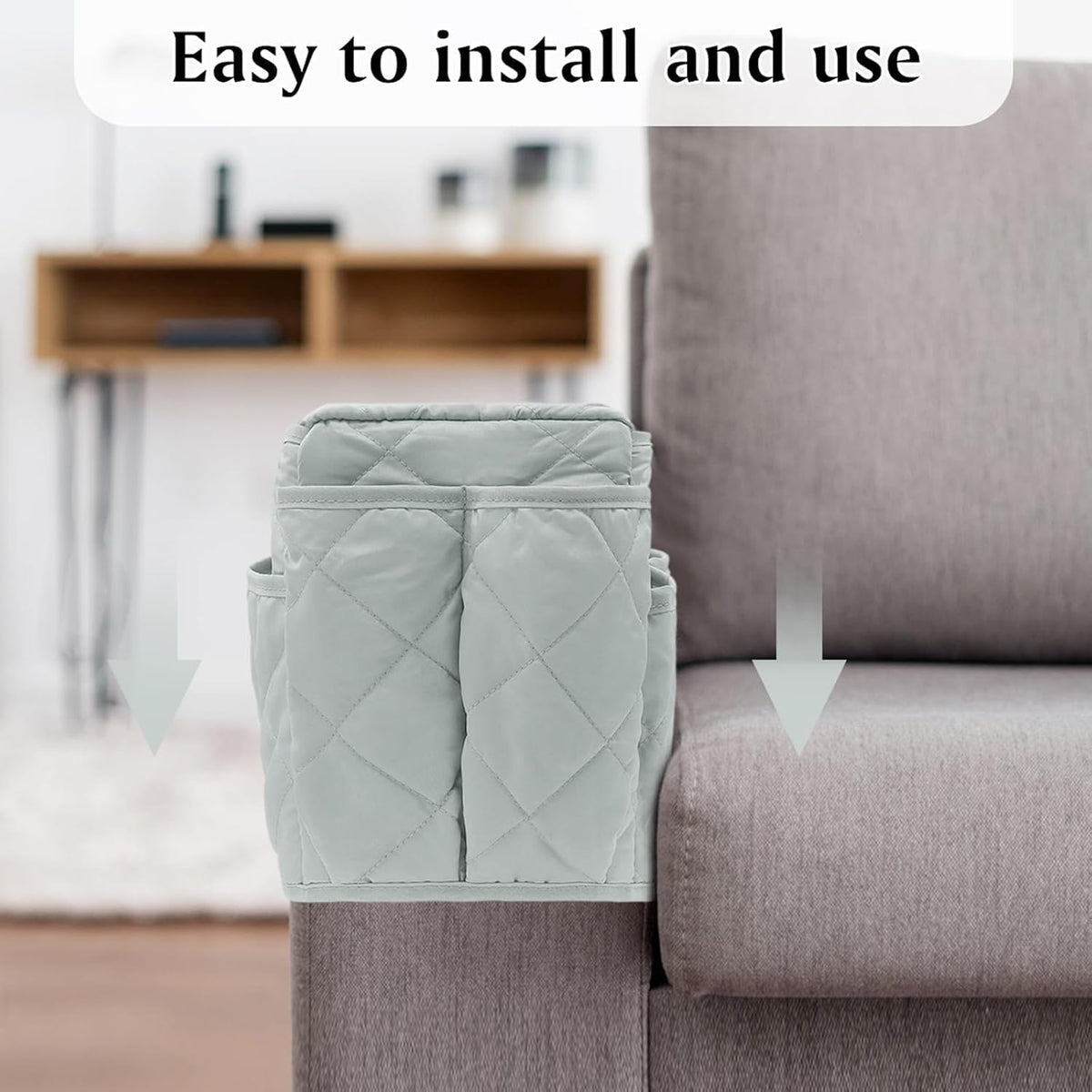 Remote Control Holder for Armchair, TV Remote Holder Arm Chair Caddy for Recliner, Non-Slip Couch Caddy Recliner Arm Caddy Sofa Armrest Organizer with 14 Pockets for Phone, Magazine, Light Grey