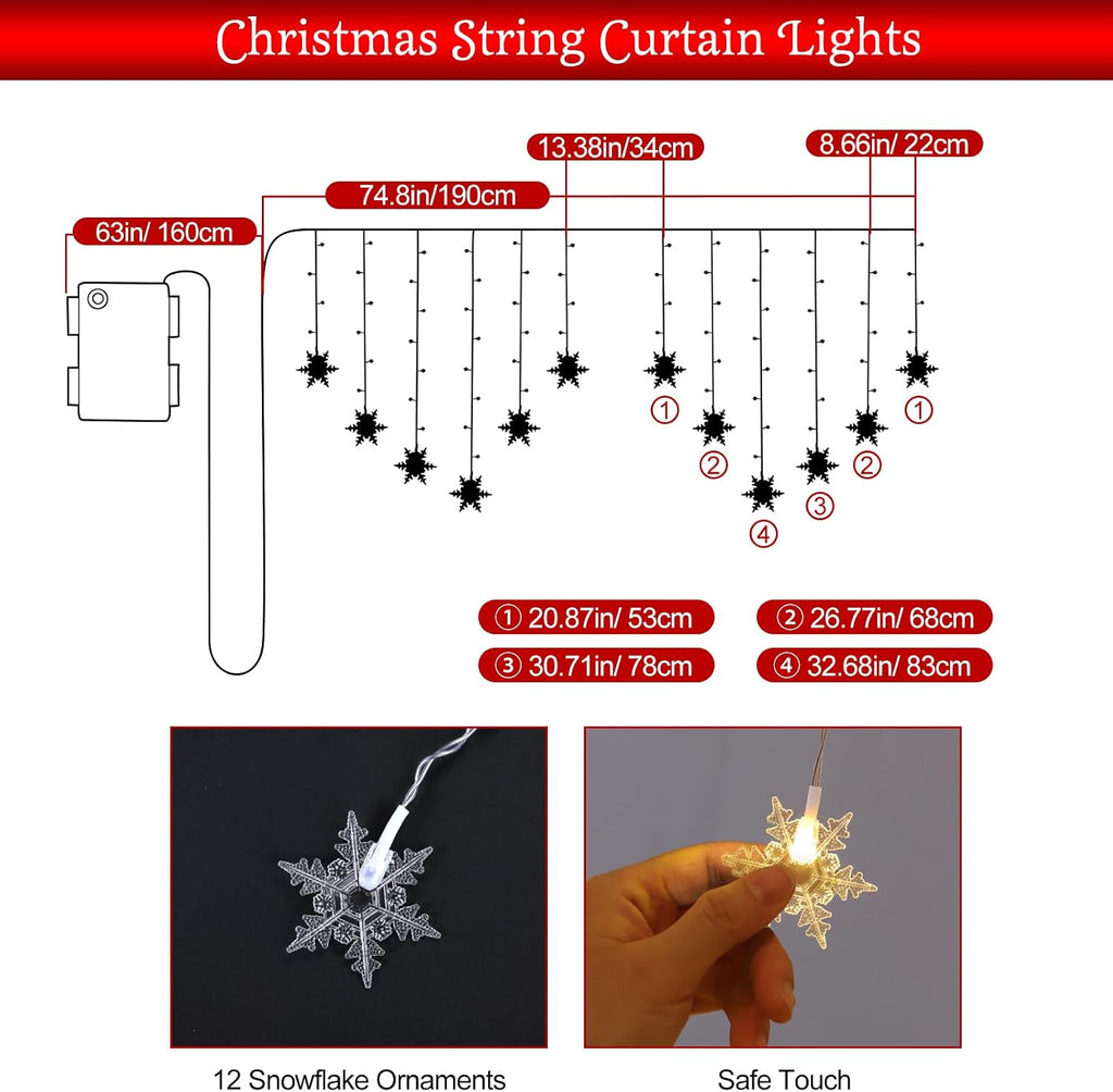 Lewondr 90 LED Christmas String Curtain Lights with 6H Timer & 8 Modes