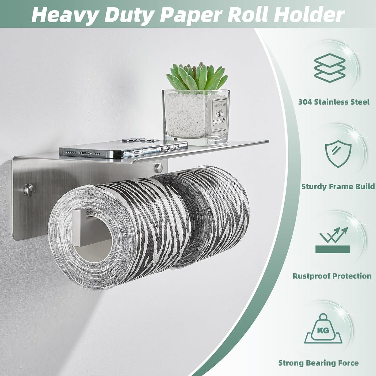 APLusee Dual Roll Toilet Paper Holder, Brushed Nickel, 304 Stainless Steel