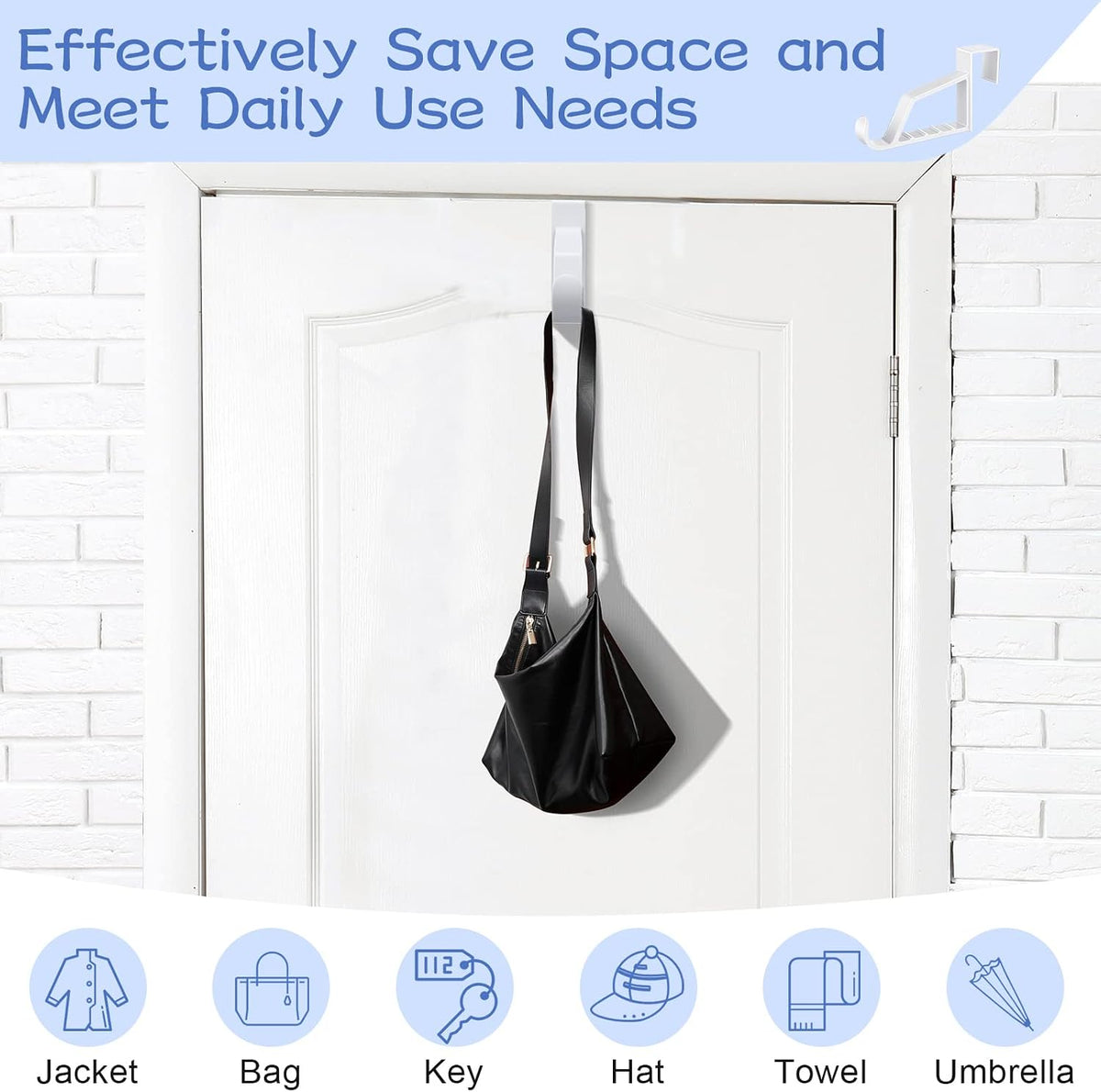 Space Saving Plastic Over Door Hooks Door Hanger Hooks Multi Hanging Storage Organizers Door Hangers Door Towel Hooks for Coats, Towels, Bags, Hats, Scarves Home Accessories (White,4 Pieces)