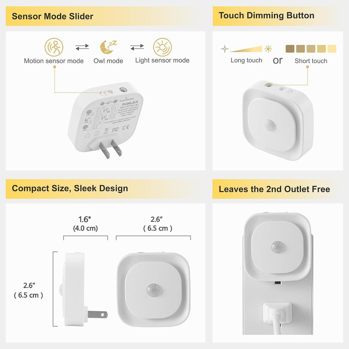 YUNLEX Night Lights Plug into Wall Motion Sensor for Toilets, 2 Pack