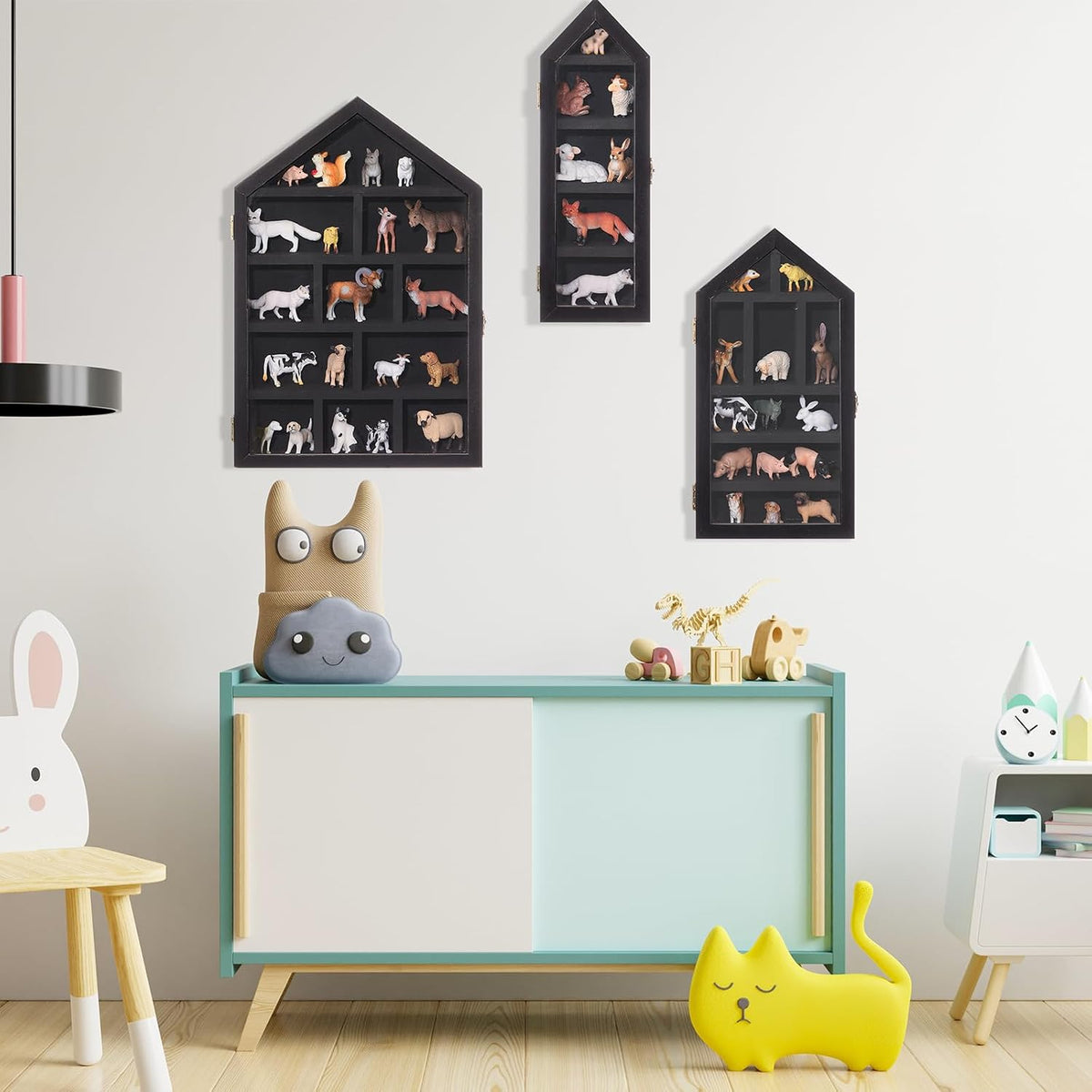 DoubleFill 3 Pcs Trinket Shelf Shadow Box, Black, House Shape