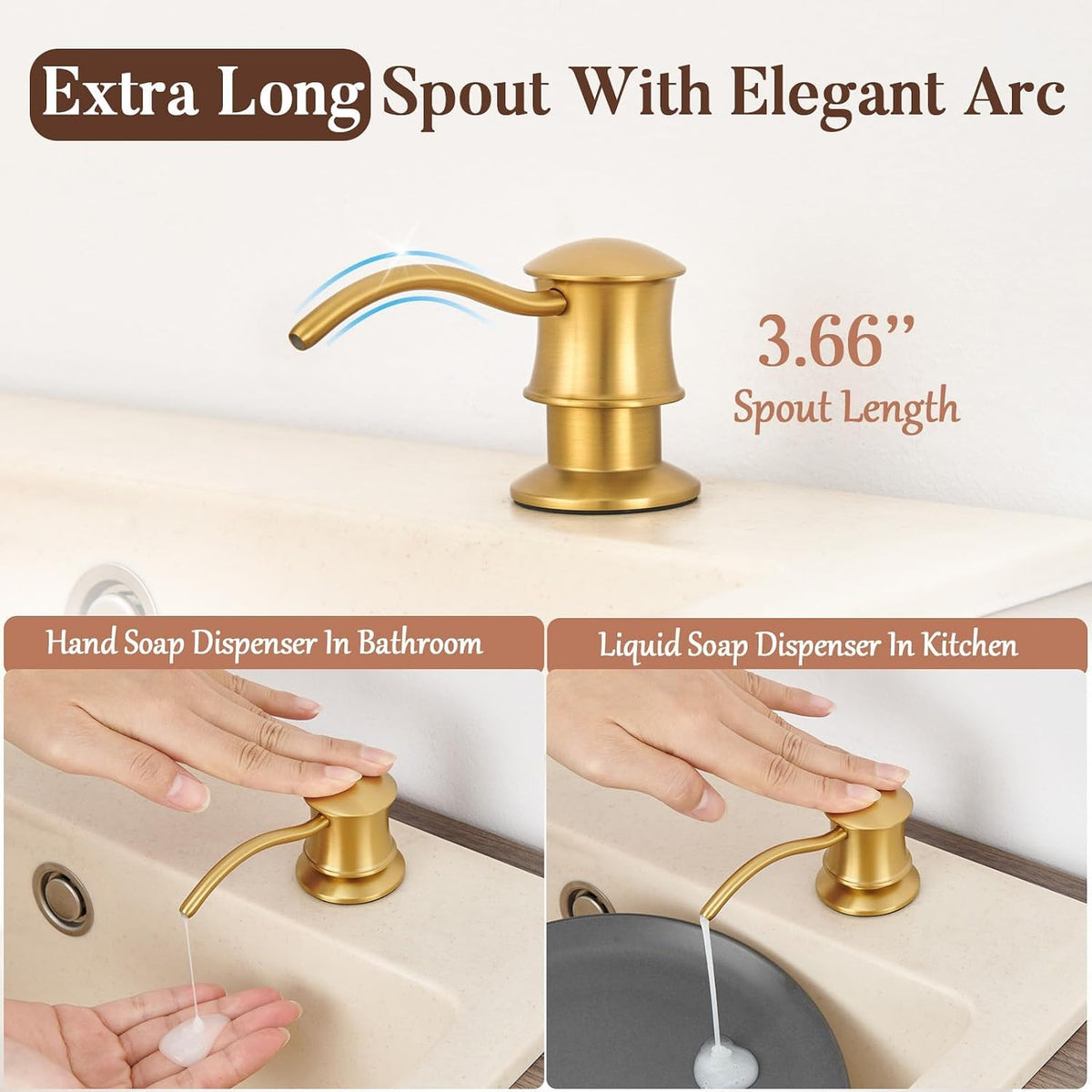 Built in Soap Dispenser for Kitchen Sink Countertop, Brass, Gold