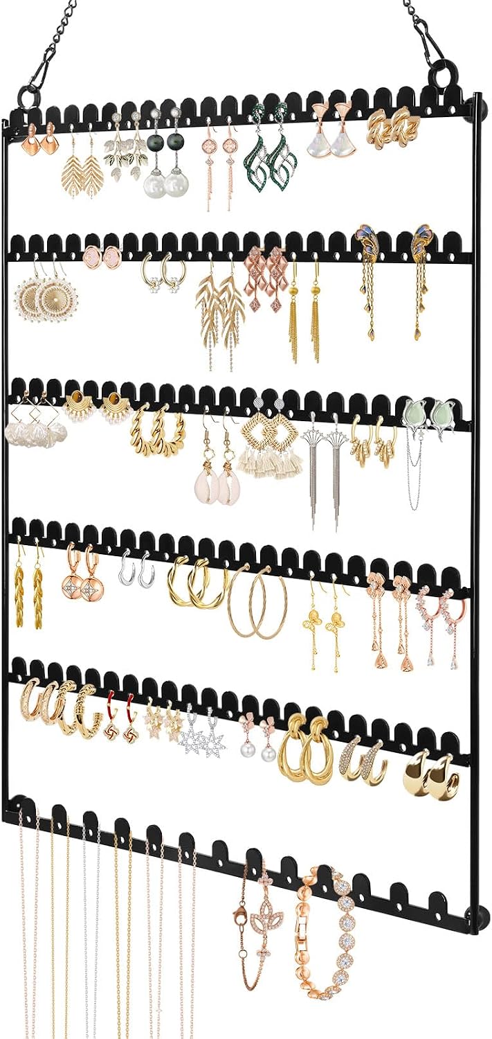 6 Tier Earring Holder Wall Mounted Hanging Earring Organizer Black