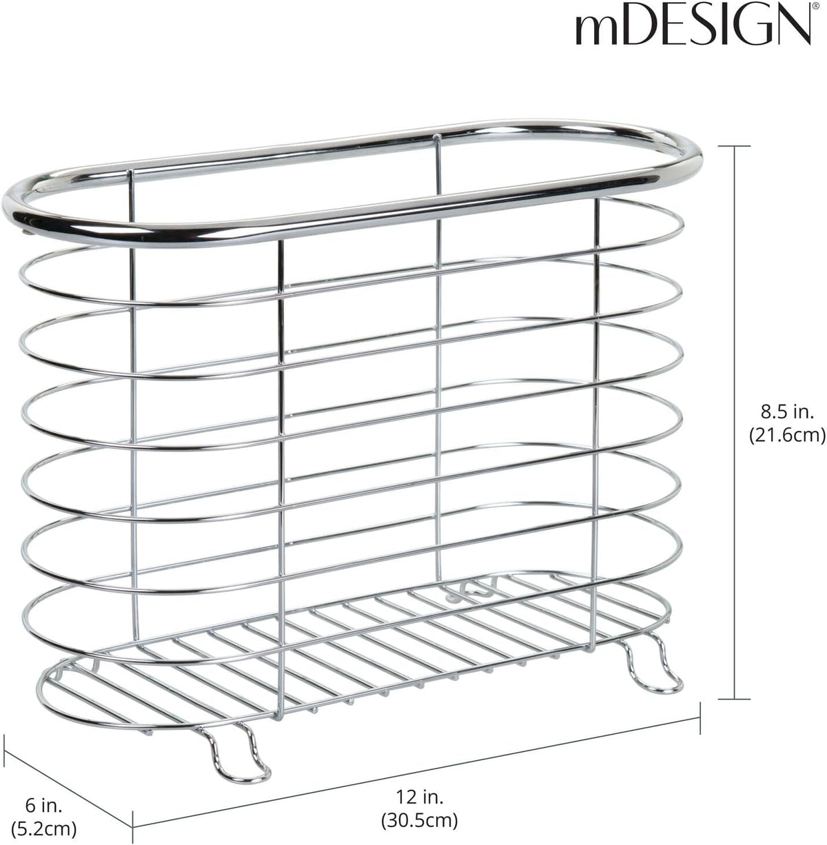 mDesign Steel Magazine Holder Storage Organizer Bin - for Bathroom, Living Room, Home Office Organization - Holds Papers, Books, Files, Folders - Omni Collection - Chrome
