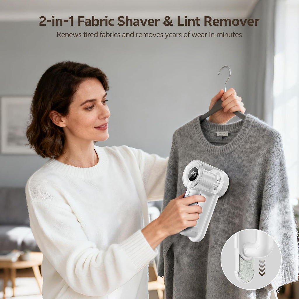 Rechargeable Fabric Shaver, 2-in-1 Lint Remover with 6-Blade