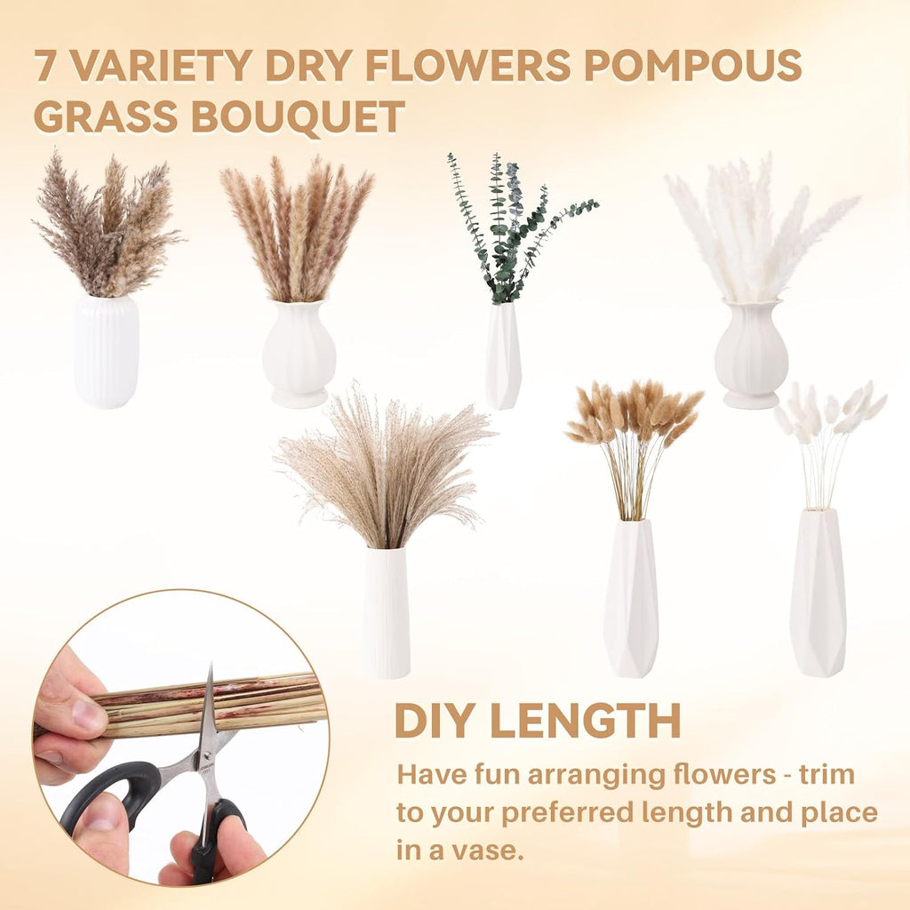 125Pcs Natural Dried Pampas Grass Decor 7 Types Dried Flowers