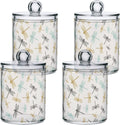 4 Pack Qtip Dispenser Apothecary Jars Bathroom Organizer, Golden Blue Dragonfly Retro Qtip Holder Storage Canister Plastic Acrylic Jar for Cotton Ball/Swab/Rounds