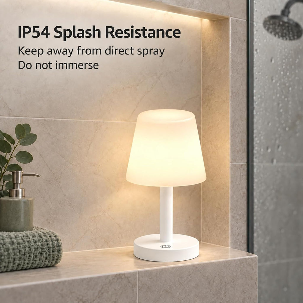 Mini Rechargeable Table Lamp, IP54 Cordless Shower Light, White, 1 Pack