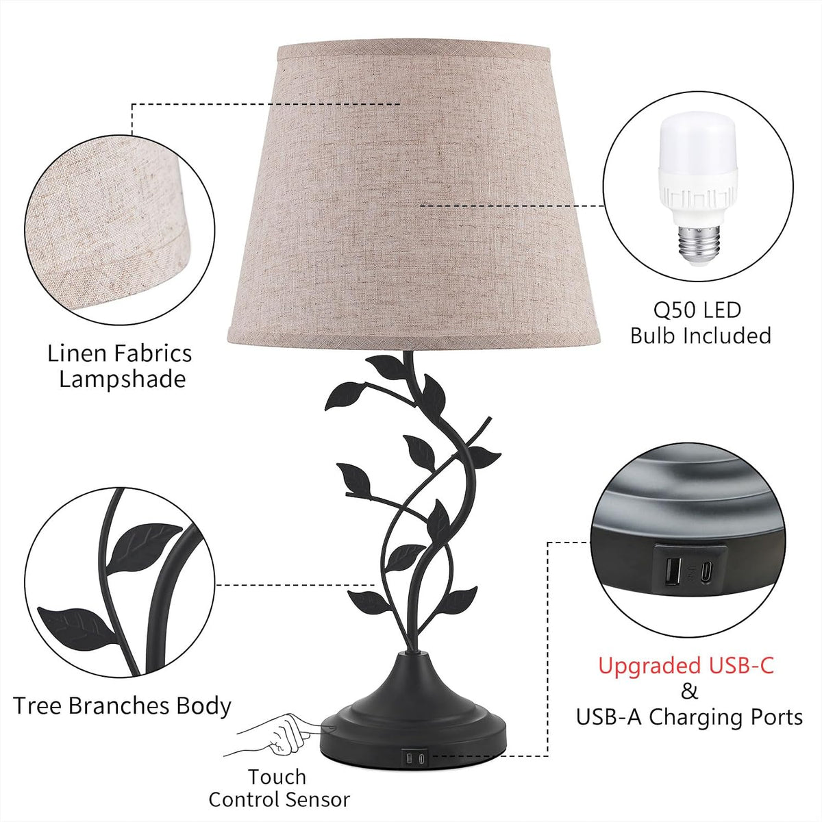 Kakanuo Touch Lamps for Nightstand, Bedside Lamp for Bedroom, Rustic Lamp