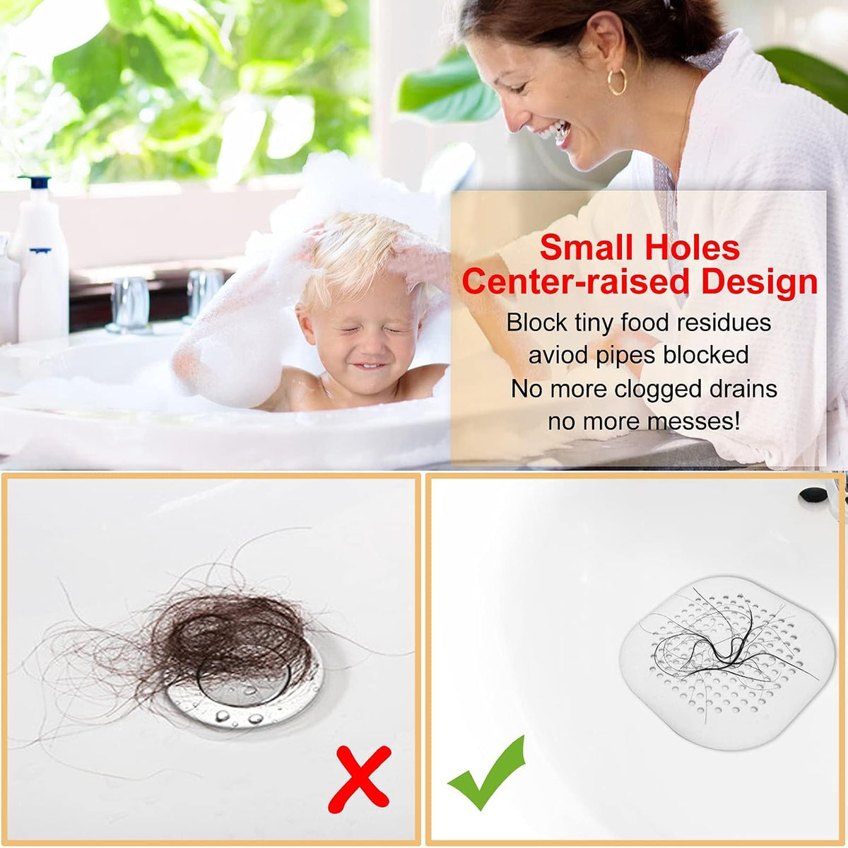 Bovinde Hair Drain Catcher,Square Cover for Shower 2 Pack (White)