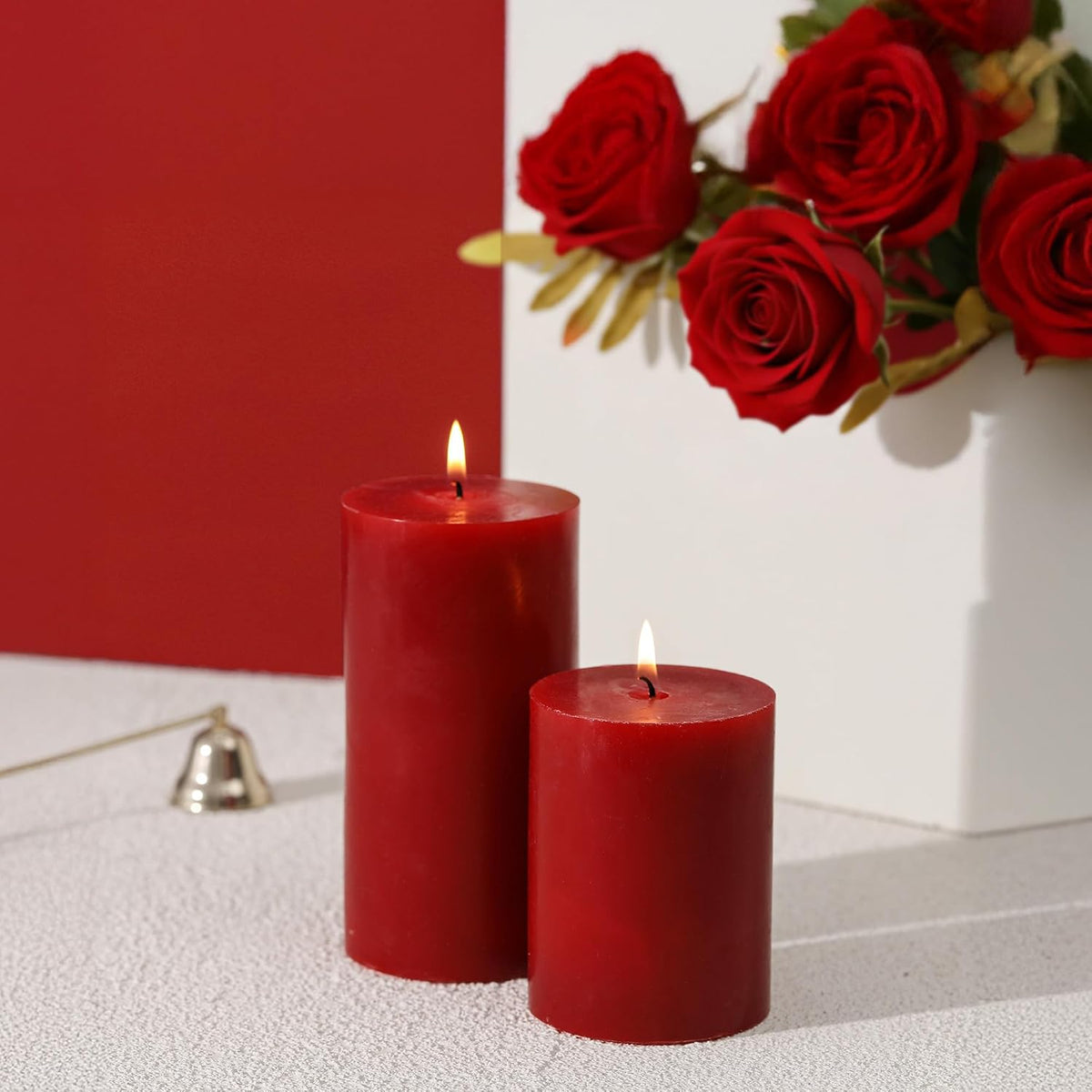 3x4 Inch Red Pillar Candles Set of 3 - Decorative Unscented Pillar Candle