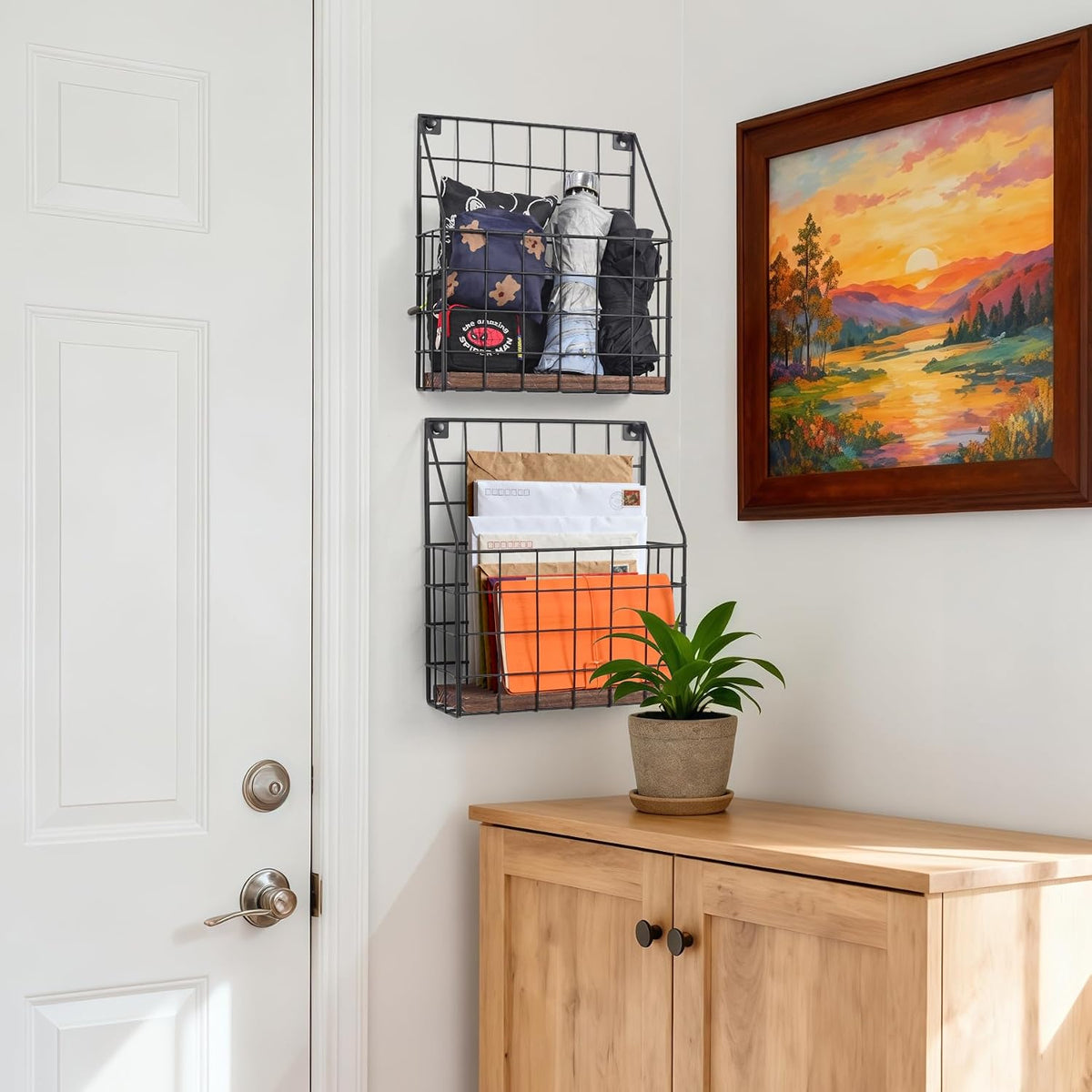 Mail Holder Magazine Basket 2Pack Black Wall Mount File Organizer Wood Rack