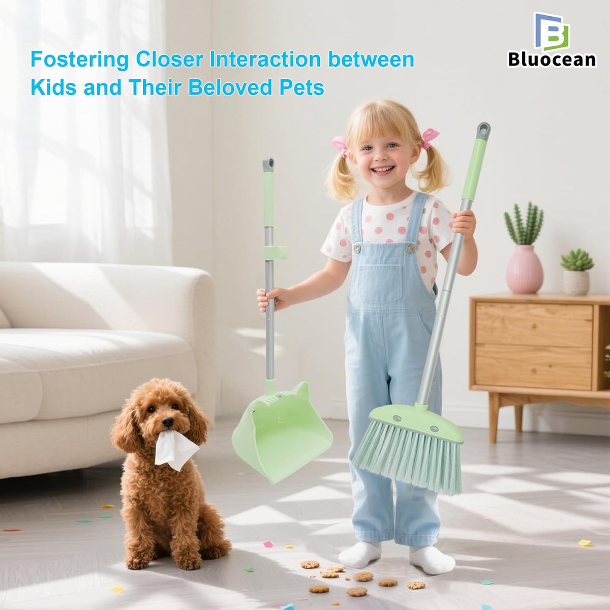 28'' Kids Mini Broom and Dustpan Set-Toddler Cleaning Toy, Toddler Household Helper, Parent-Child Interactive Play Cleaning Tool, Cute Cartoon Design, Small Safe Corner Broom (Green)
