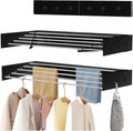 Laundry Drying Rack Collapsible, Wall Mounted, The Surface has Hooks (Black-31.5")