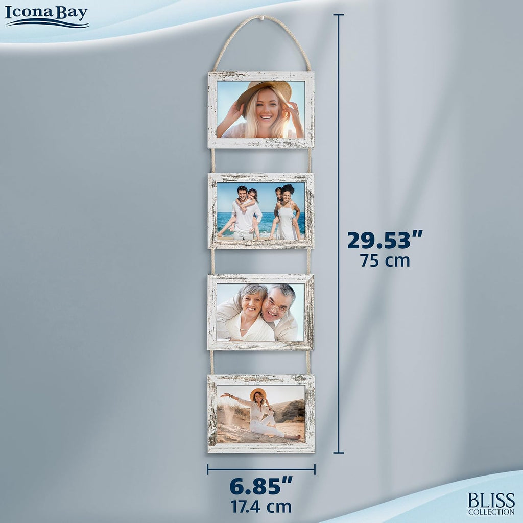4x6 Hanging Picture Frames Collage with 8 Openings - Distressed White, 2 PK