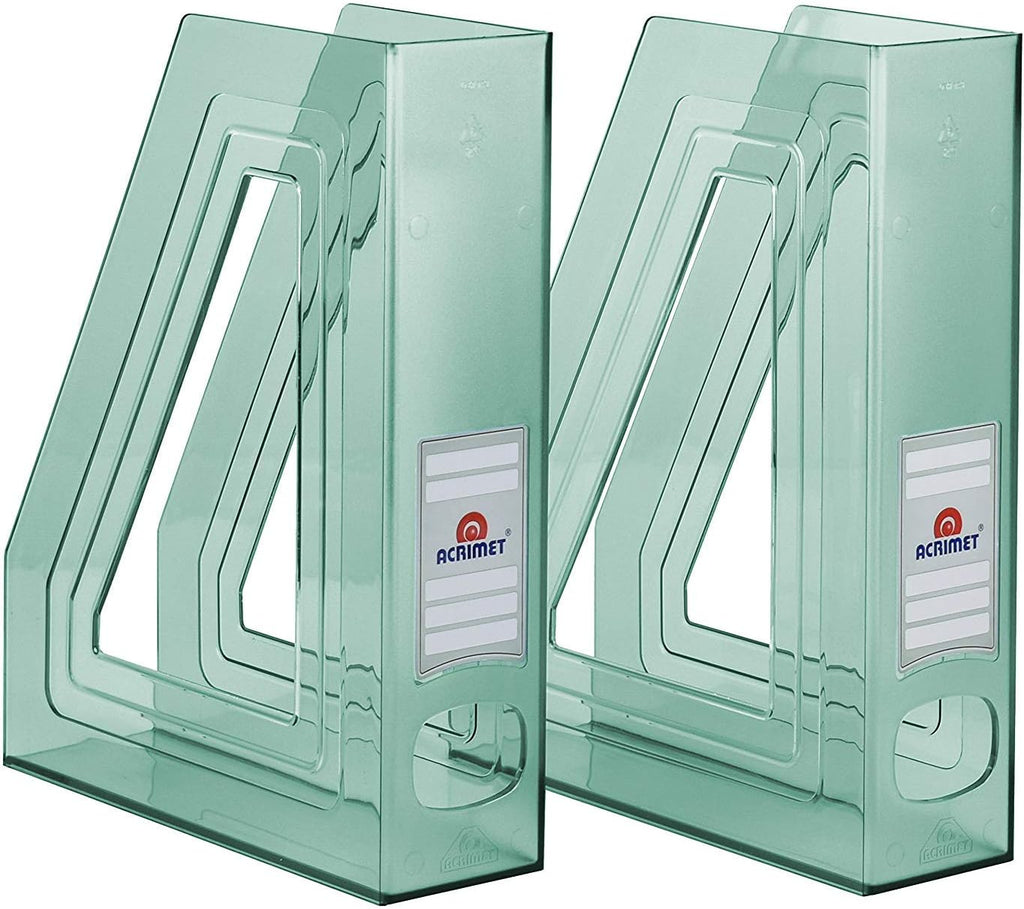 Acrimet Magazine File Holder, Vertical Desk Organizer, Clear Green, 2 Pack