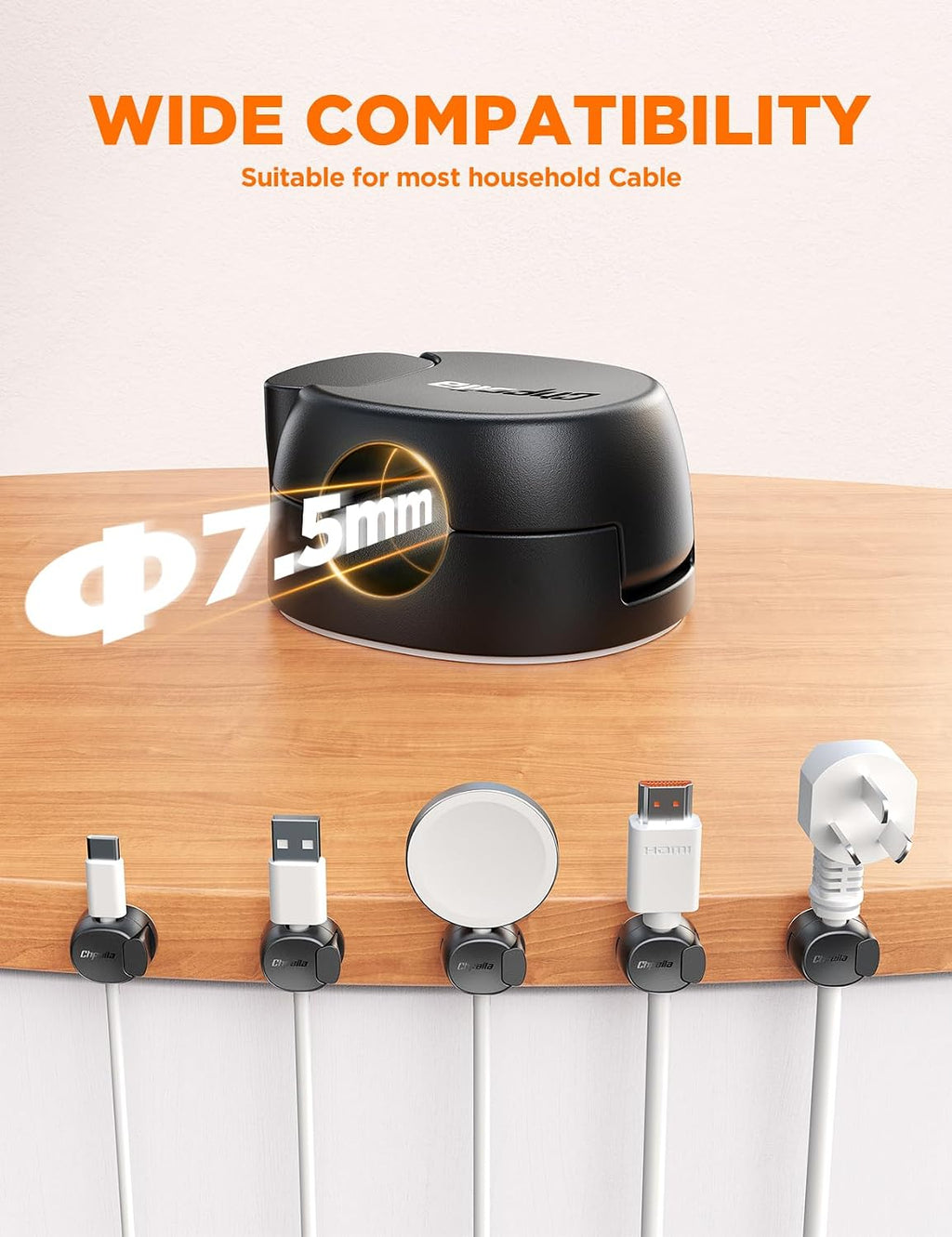16Pack Cord Organizer [Dual Spring & Clasp, Max Secure] Cable Clips - Chfeila Cord Holder, Desk Cable Management, Adhesive Phone Charging Wire Holder for Nightstand/Car/Wall, Office Accessory - Black