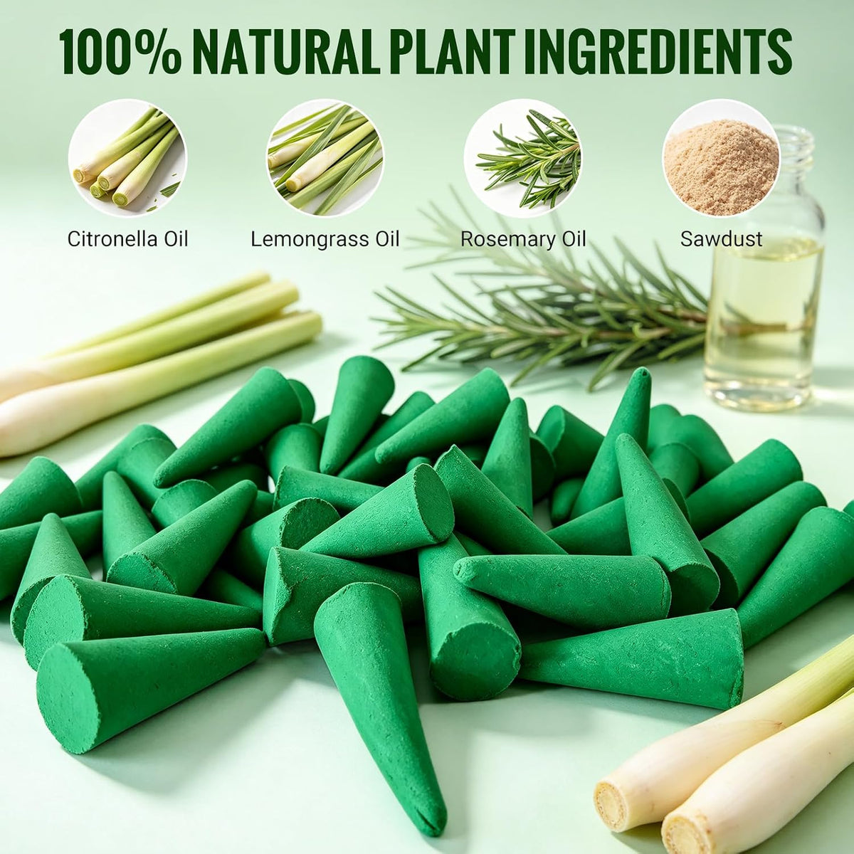 Citronella Cones (50 Cones) – Citronella Incense Cones with Ceramic Dish, Citronella Incense Cones Outdoor for Home Outside, Pool Side, Patio, Camping, Porches, Courtyards – Long Lasting Natural Scent