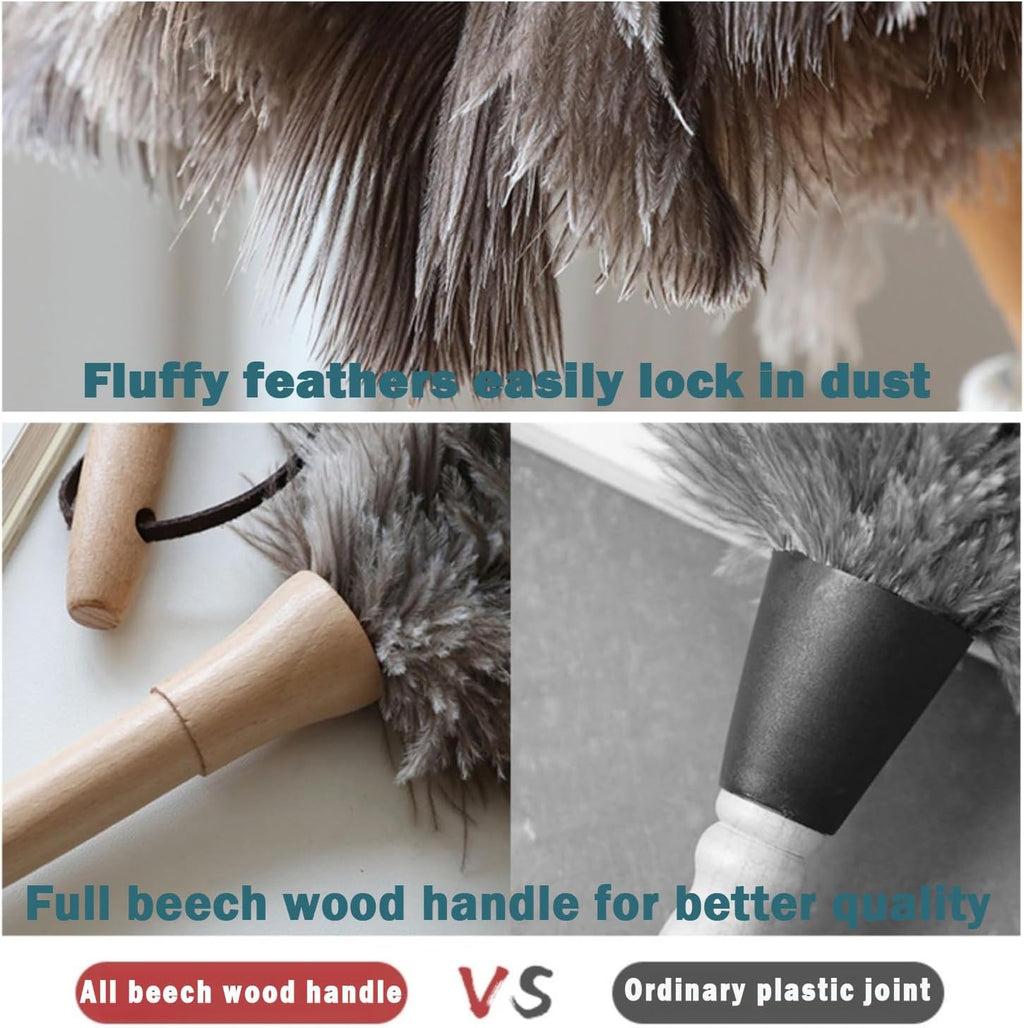DDZMZ Ostrich Feather Duster for Cleaning with Wooden Handle, 16", Brown