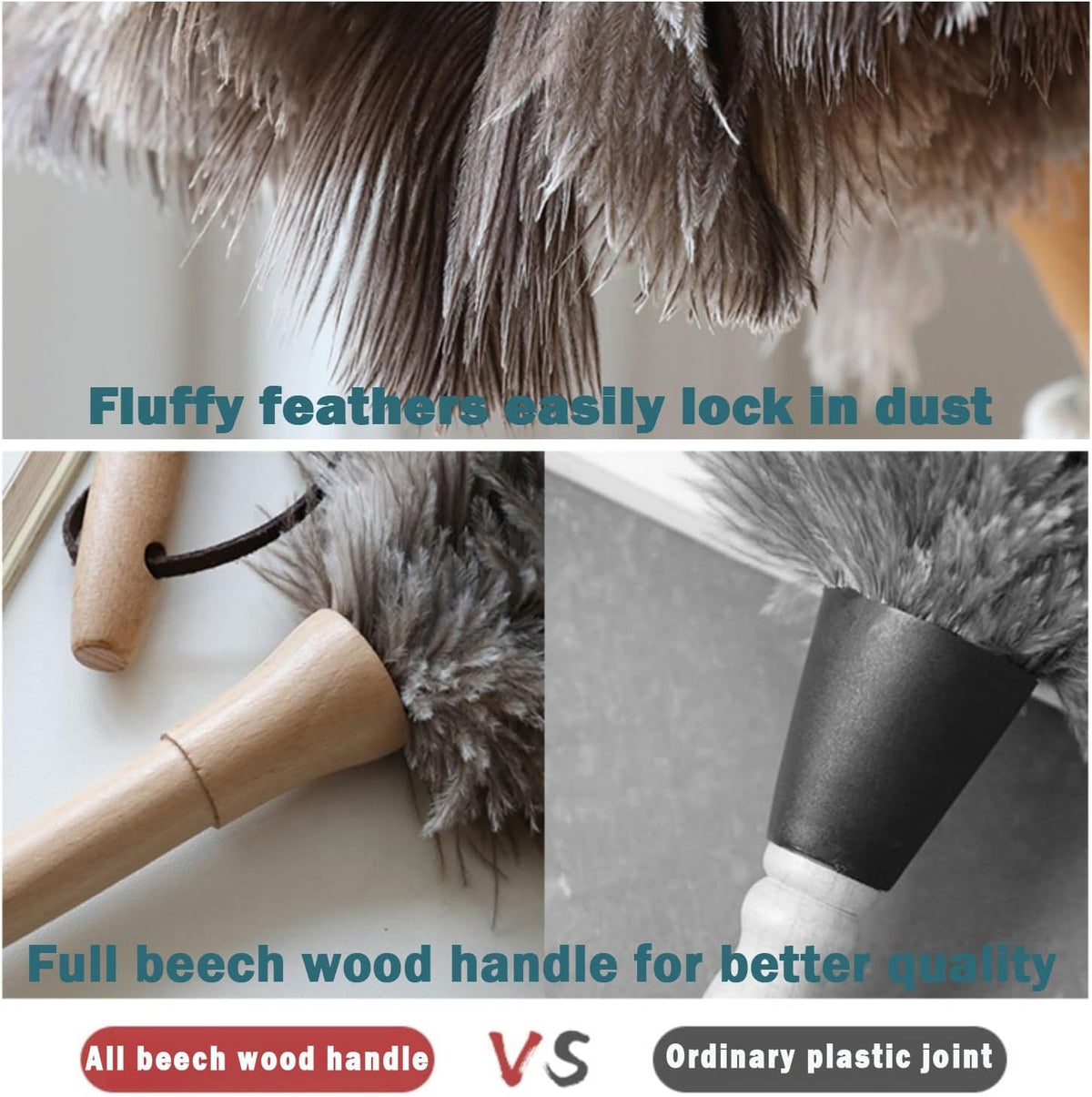 DDZMZ Ostrich Feather Duster for Cleaning with Wooden Handle, 16", Brown