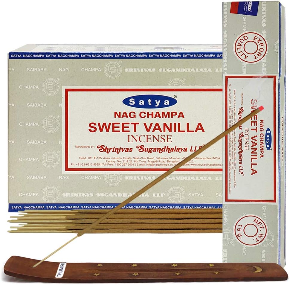 Satya Sweet Vanilla Incense Sticks and Holder Bundle