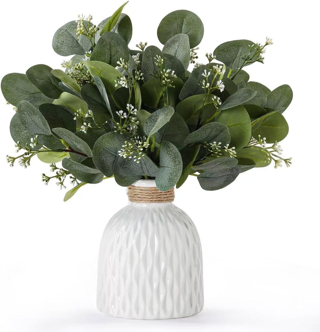 Fake Eucalyptus Plants 20 Stems in Ceramic Vase for Indoor Home Decor