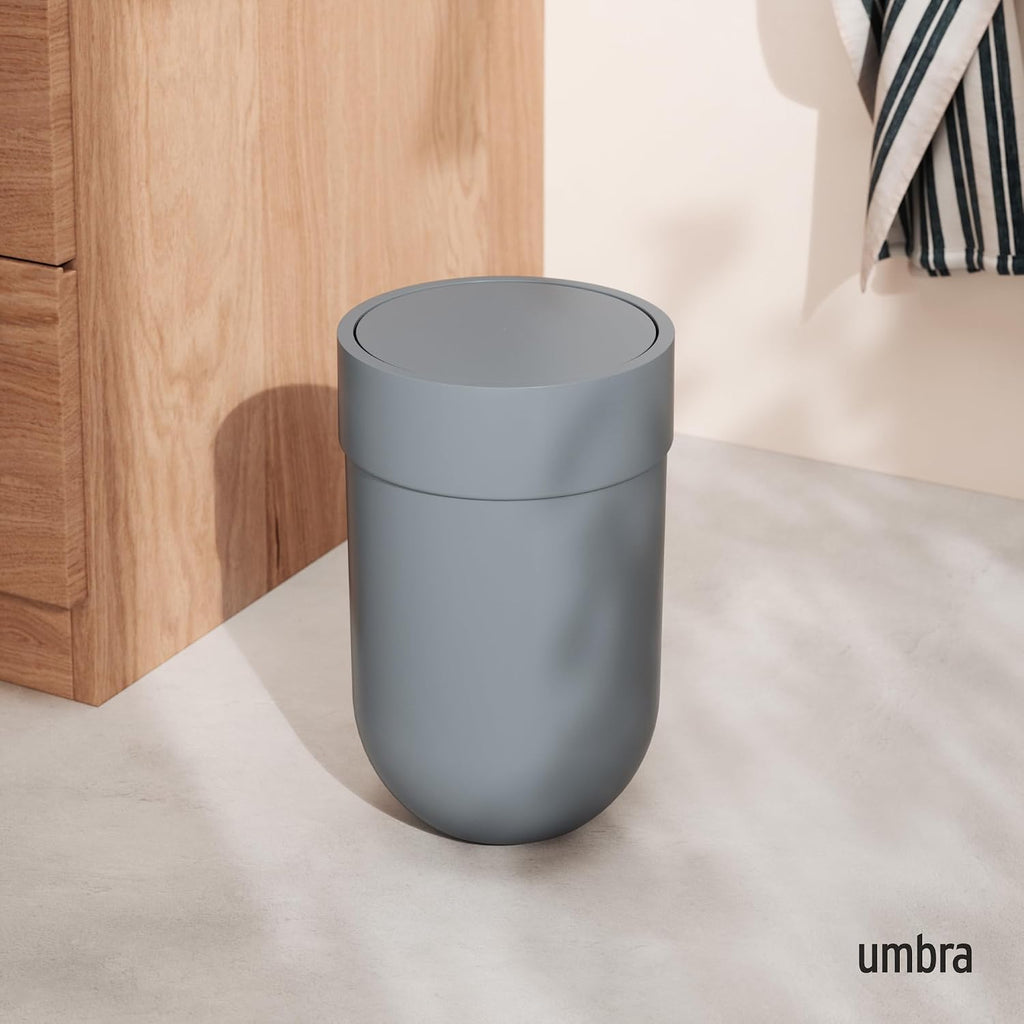 Umbra Touch Bathroom Trash Can with Lid, 1.6 Gallon, Slate Blue