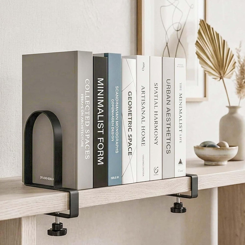 Metal Book Ends for Shelves - Heavy Duty Adjustable Bookends Clamped Metal Book Organizer Storage Holders, Non-Skid Bookends Stoppers