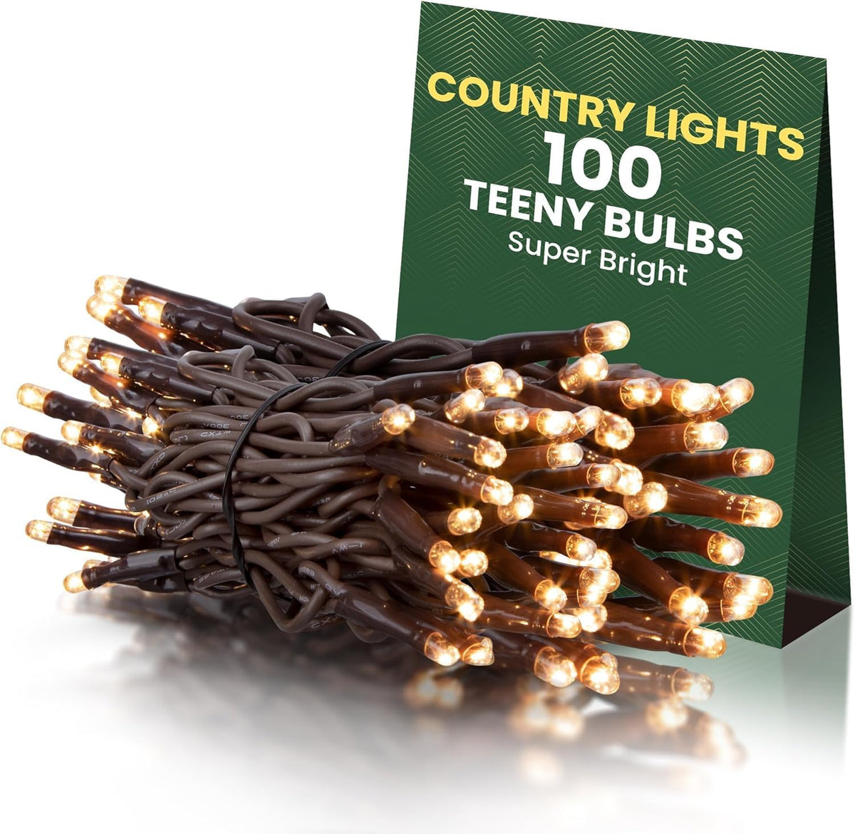 Incandescent Teeny Lights 100 ct – Warm Mini Bulbs with Brown Cord – Indoor/Outdoor Water-Resistant Farmhouse String Lights for Patio, Wedding, Home Décor, Rustic Christmas